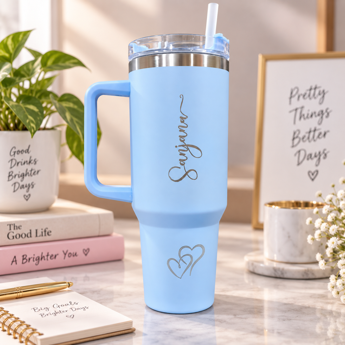 Personalized Name Tumbler with Handle — supplied product example